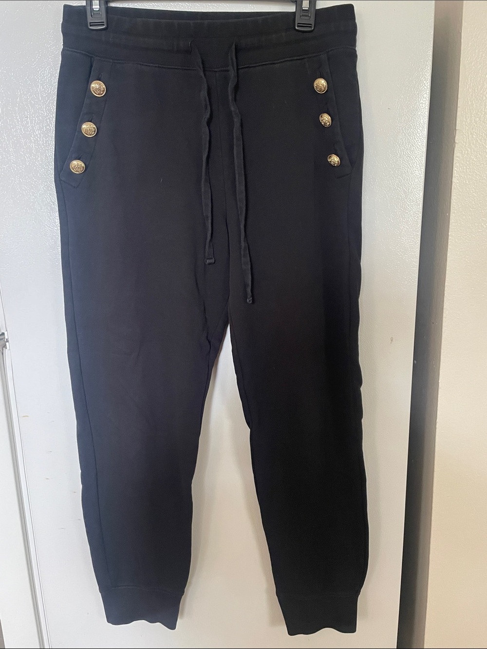 Derek Lam 10 Crosby Small Black 100% Cotton Jogger Sweatpants Gold Button Detail